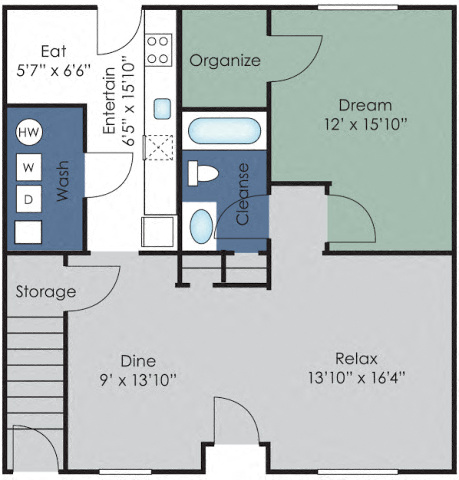 Floor plan for 1 bed, 1 bath, 900 sqft